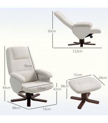 HOMCOM Swivel Recliner Chair with Footstool and Wooden Base, Beige
