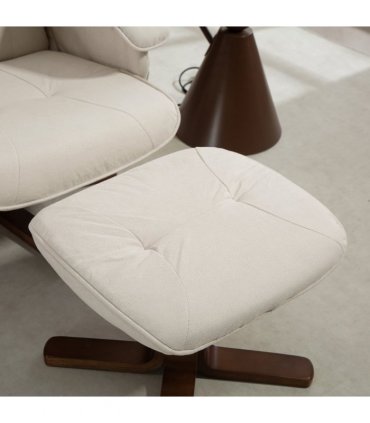 HOMCOM Swivel Recliner Chair with Footstool and Wooden Base, Beige