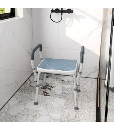 HOMCOM Rust-Free Aluminium Bath Chair with Adjustable Height, Light Blue