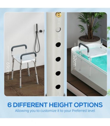 HOMCOM Rust-Free Aluminium Bath Chair with Adjustable Height, Light Blue