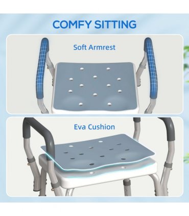 HOMCOM Rust-Free Aluminium Bath Chair with Adjustable Height, Light Blue