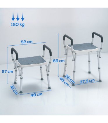 HOMCOM Rust-Free Aluminium Bath Chair with Adjustable Height, Light Blue