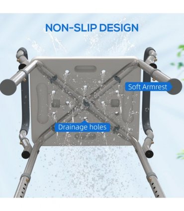 HOMCOM Rust-Free Aluminium Bath Chair with Adjustable Height, Light Blue