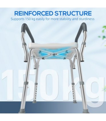 HOMCOM Rust-Free Aluminium Bath Chair with Adjustable Height, Light Blue