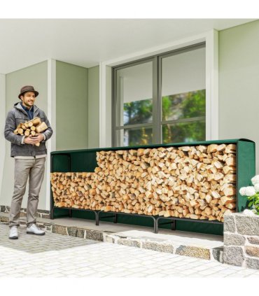 Outsunny Metal Firewood Rack, Log Holder, 300 x 36 x 99 cm, Dark Green