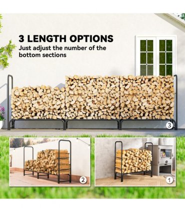 Outsunny Metal Firewood Rack, Log Holder, 300 x 36 x 99 cm, Dark Green