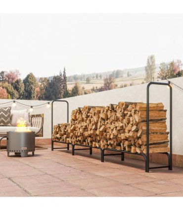 Outsunny Metal Firewood Rack, Log Holder, 300 x 36 x 99 cm, Dark Green