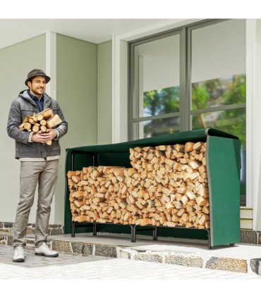 Outsunny Metal Firewood Rack, Log Holder, 200 x 36 x 99 cm, Dark Green