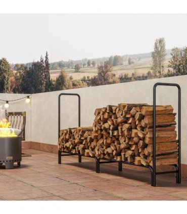 Outsunny Metal Firewood Rack, Log Holder, 200 x 36 x 99 cm, Dark Green