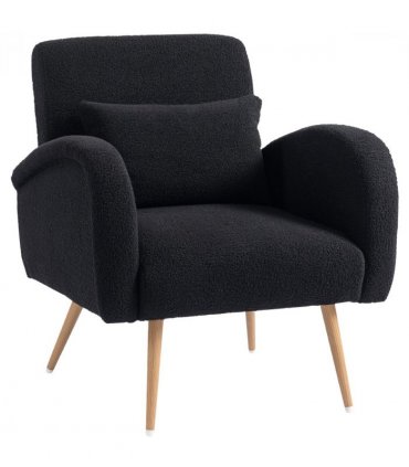 HOMCOM Teddy Fleece Upholstered Accent Chair with Metal Legs, Black