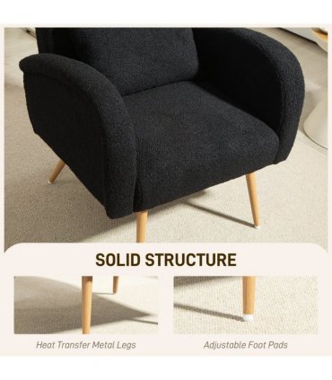 HOMCOM Teddy Fleece Upholstered Accent Chair with Metal Legs, Black