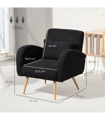 HOMCOM Teddy Fleece Upholstered Accent Chair with Metal Legs, Black