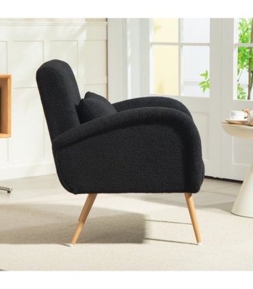 HOMCOM Teddy Fleece Upholstered Accent Chair with Metal Legs, Black