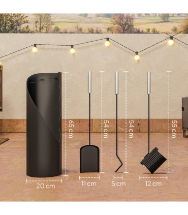 Outsunny 4 PCS Fireplace Companion Set, Metal Fireside Companion Set, Black