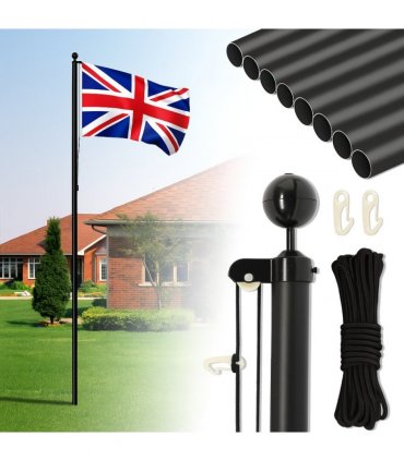 5.1*5.1*750cm Aluminum Alloy Splicing Flagpole Adjustable And Retractable Courtyard Outdoor Flagpole, Black
