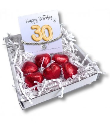 30th Birthday Cubic Zirconia Silver Bracelet & Gold Balloon Hamper