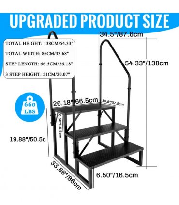 RV Step 3 Step Ladder, RV Step with Handrails, Heavy Duty RV Stairs with Anti-Slip Pedal Hot Tub Steps, Removable Camper Step for Spa/Porch/Pet/Mobile Home