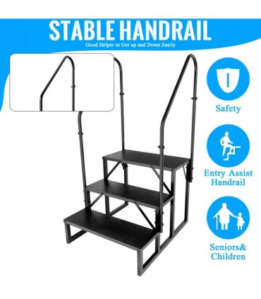 RV Step 3 Step Ladder, RV Step with Handrails, Heavy Duty RV Stairs with Anti-Slip Pedal Hot Tub Steps, Removable Camper Step for Spa/Porch/Pet/Mobile Home