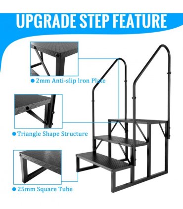 RV Step 3 Step Ladder, RV Step with Handrails, Heavy Duty RV Stairs with Anti-Slip Pedal Hot Tub Steps, Removable Camper Step for Spa/Porch/Pet/Mobile Home