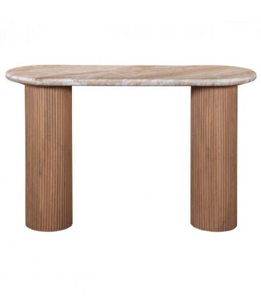 Ashford Natural Marble & Wood Pedestal Console Table
