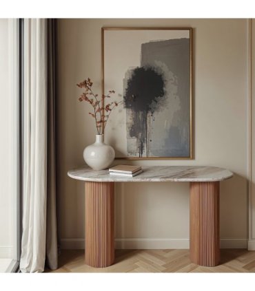 Ashford Natural Marble & Wood Pedestal Console Table
