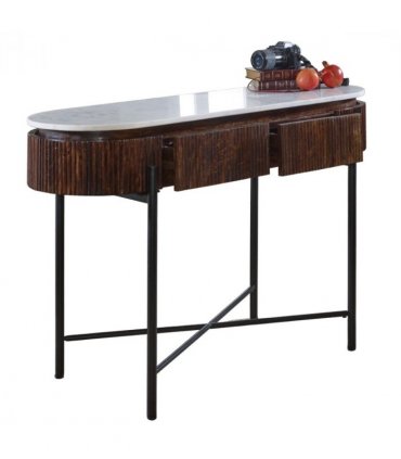 Opal Mango Wood Console Table With Marble Top And Metal Legs