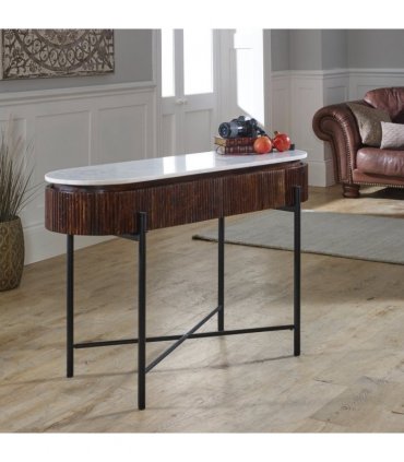 Opal Mango Wood Console Table With Marble Top And Metal Legs