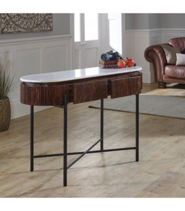 Opal Mango Wood Console Table With Marble Top And Metal Legs