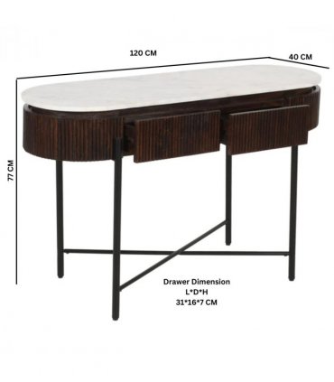 Opal Mango Wood Console Table With Marble Top And Metal Legs