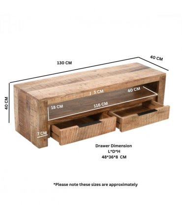 Surrey Solid Wood Tv Stand With 2 Drawers