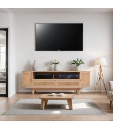 Valencia Cane & Mango Wood 2 Drawers And 2 Door Tv Cabinet