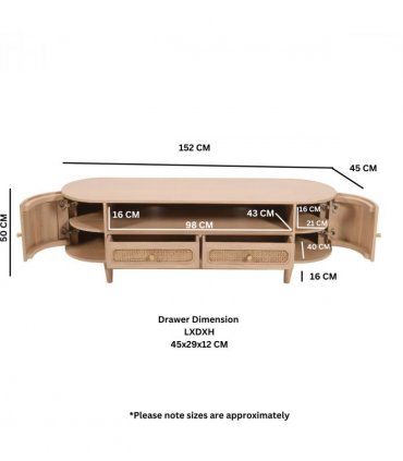 Valencia Cane & Mango Wood 2 Drawers And 2 Door Tv Cabinet