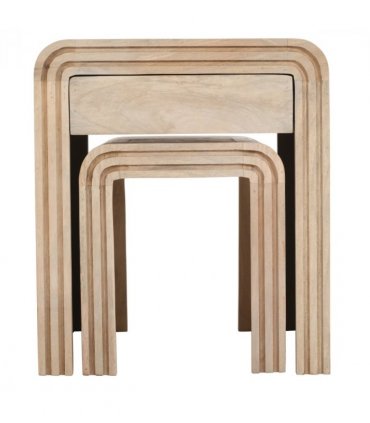 Hudson Carved Mango Wood Nest Of 2 Tables With Drawer