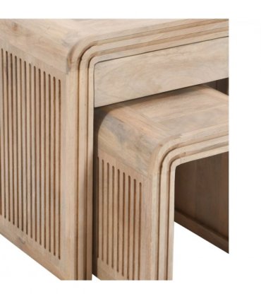 Hudson Carved Mango Wood Nest Of 2 Tables With Drawer