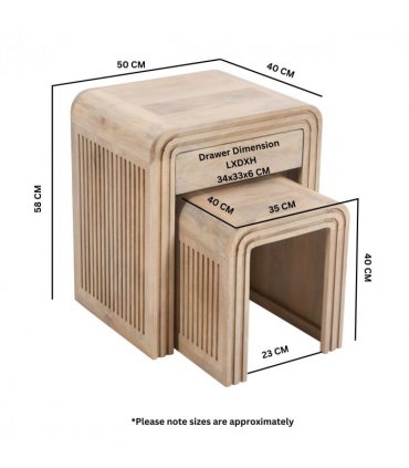 Hudson Carved Mango Wood Nest Of 2 Tables With Drawer