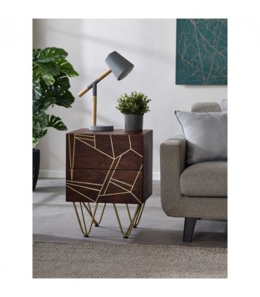 Dark Gold 2 Drawer Side Table