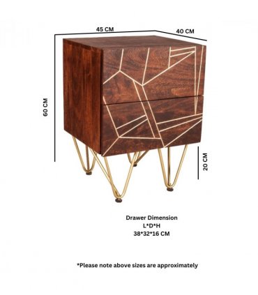 Dark Gold 2 Drawer Side Table