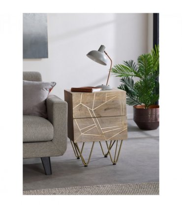 Light Gold 2 Drawer Side Table