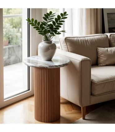 Ashford Natural Marble & Wood Pedestal Side Table