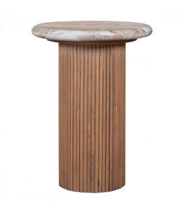 Ashford Natural Marble & Wood Pedestal Side Table