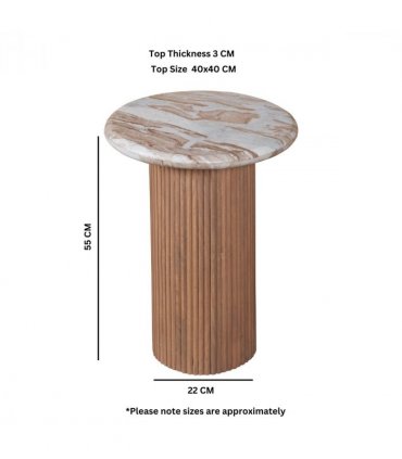 Ashford Natural Marble & Wood Pedestal Side Table