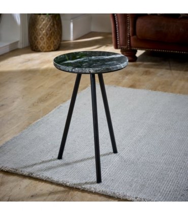 Opal Side Table With Black Marble Top & Metal Legs