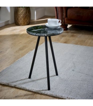 Opal Side Table With Black Marble Top & Metal Legs