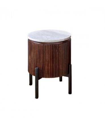 Opal Mango Wood Side Table With Marble Top & Metal Legs