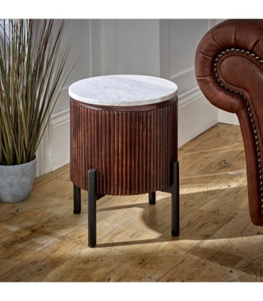 Opal Mango Wood Side Table With Marble Top & Metal Legs