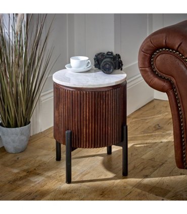 Opal Mango Wood Side Table With Marble Top & Metal Legs