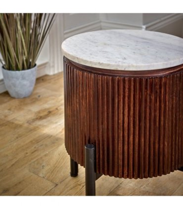 Opal Mango Wood Side Table With Marble Top & Metal Legs