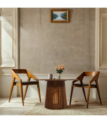 Slatted Mango Wood Round Dining Table 4 To 6 Seater
