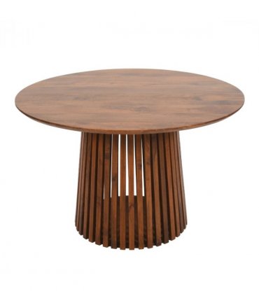 Slatted Mango Wood Round Dining Table 4 To 6 Seater