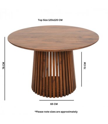 Slatted Mango Wood Round Dining Table 4 To 6 Seater